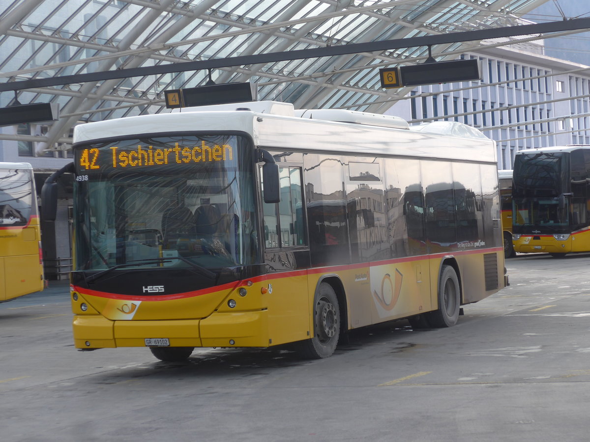 (223'245) - PostAuto Graub�nden - GR 69'102 - Scania/Hess am 2. Januar 2021 in Chur, Postautostation