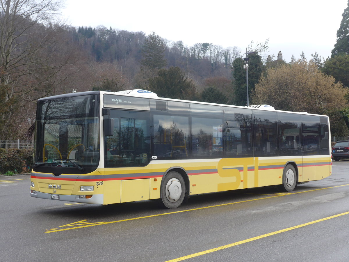 (223'468) - STI Thun - Nr. 130/BE 801'130 - MAN am 9. Februar 2021 bei der Schiffl�ndte Thun