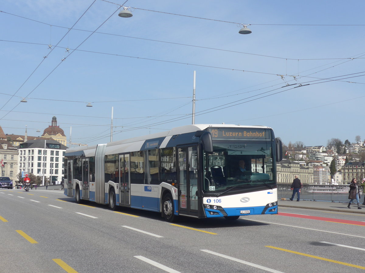(223'804) - VBL Luzern - Nr. 106/LU 15'056 - Solaris am 26. Februar 2021 in Luzern, Bahnhofbr�cke