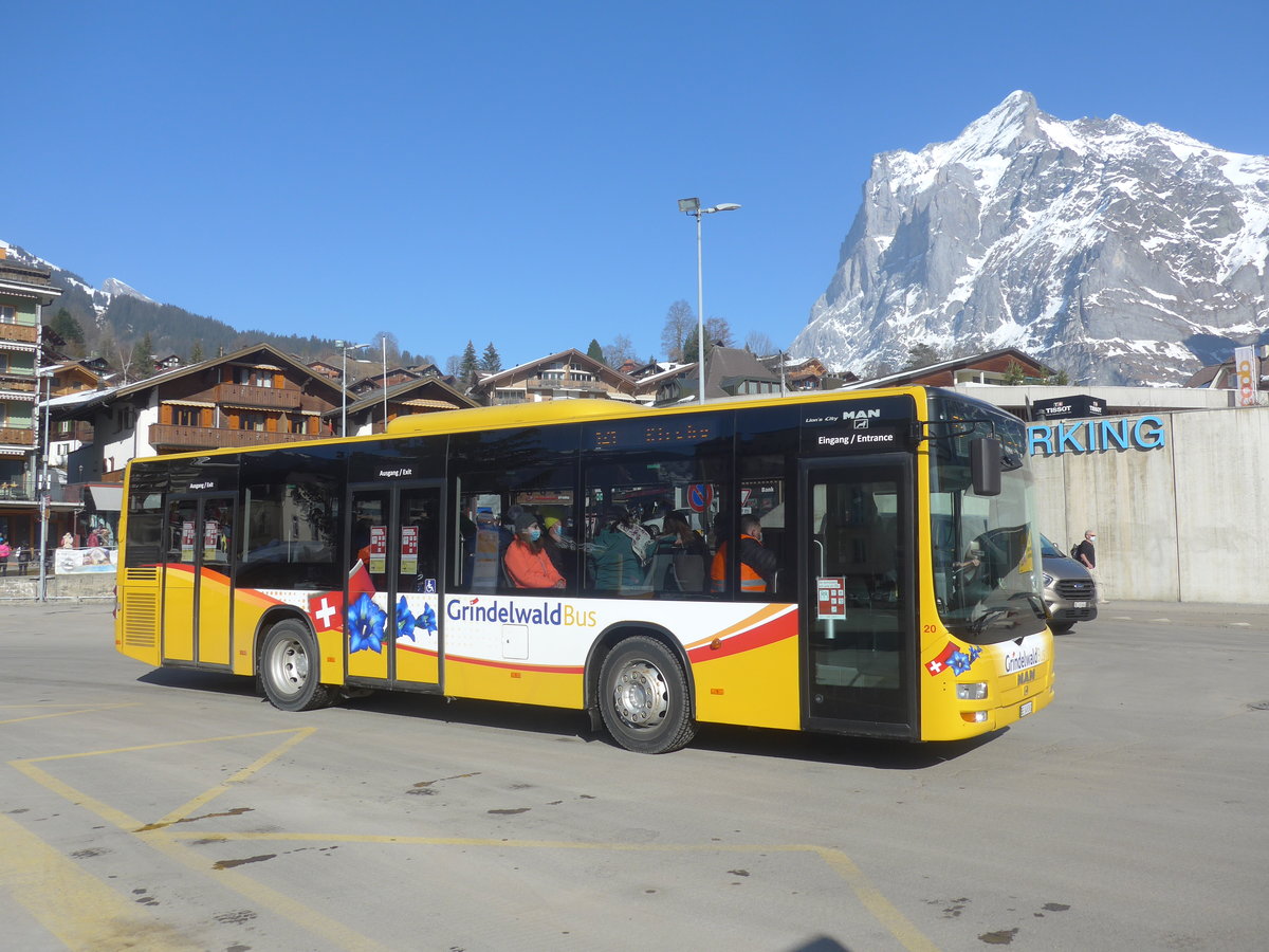 (223'887) - Grindelwaldbus, Grindelwald - Nr. 20/BE 349'361 - MAN/G�ppel am 28. Februar 2021 beim Bahnhof Grindelwald