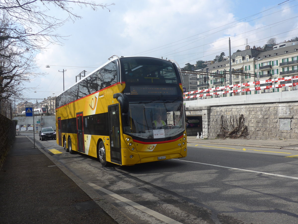 (224'032) - PostAuto Ostschweiz - NE 165'377 - Alexander Dennis (ex SG 445'308) am 7. M�rz 2021 beim Bahnhof Neuch�tel (Einsatz CarPostal)