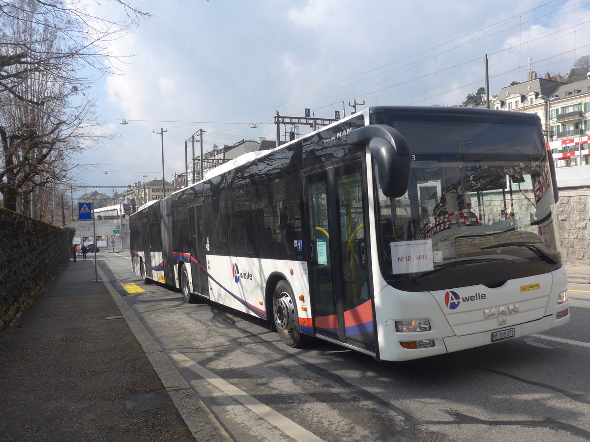 (224'034) - PostAuto Nordschweiz - NE 165'371 - MAN (ex AG 271'181) am 7. M�rz 2021 beim Bahnhof Neuch�tel