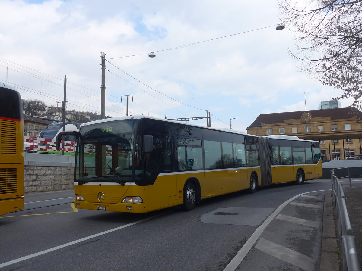 (224'040) - Interbus, Yverdon - Nr. 205/NE 231'205 - Mercedes (ex Twerenbold, Baden Nr. 19; ex Steffen, Remetschwil Nr. 95; ex PostAuto Nordschweiz) am 7. M�rz 2021 beim Bahnhof Neuch�tel (Einsatz CarPostal)