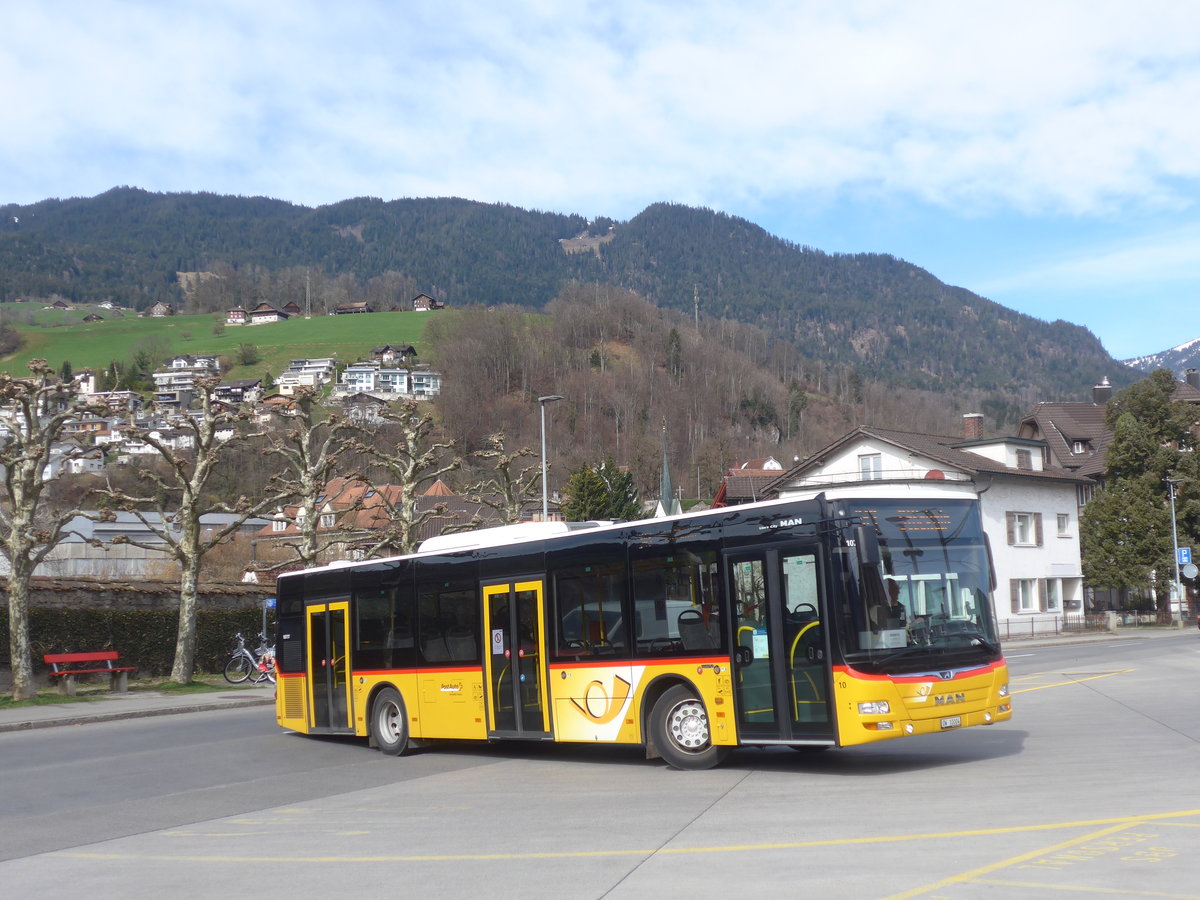 (224'065) - PostAuto Zentralschweiz - Nr. 10/OW 10'004 - MAN (ex Dillier, Sarnen Nr. 10) am 13. M�rz 2021 beim Bahnhof Sarnen