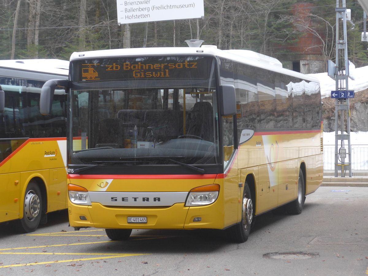 (224'095) - PostAuto Bern - BE 401'465 - Setra (ex AVG Meiringen Nr. 65) am 13. M�rz 2021 auf dem Br�nigpass