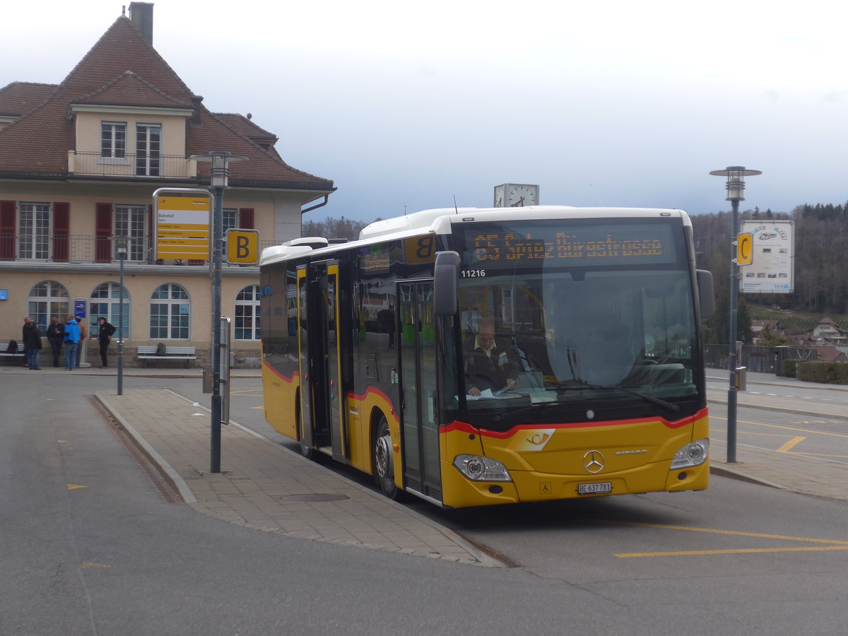 (224'132) - PostAuto Bern - BE 637'781 - Mercedes am 13. M�rz 2021 beim Bahnhof Spiez