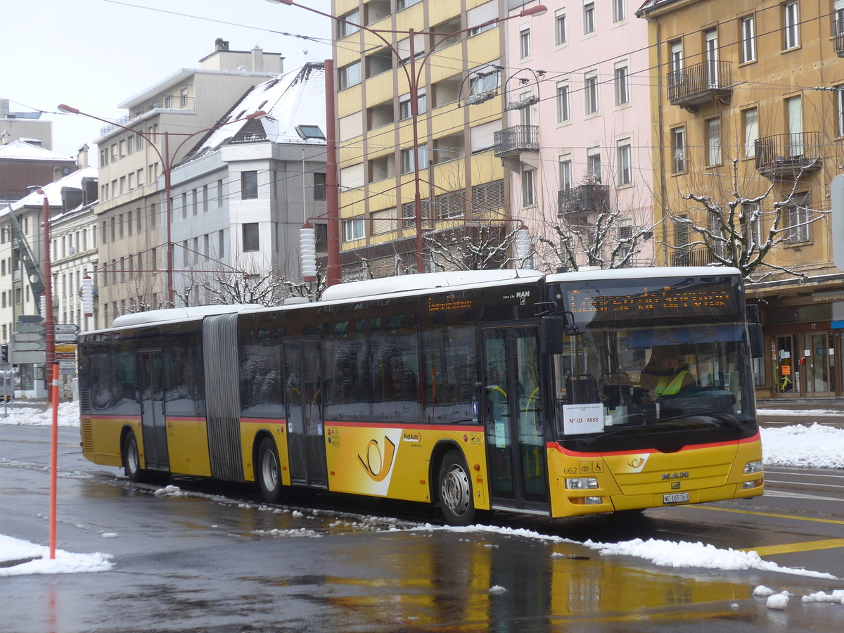 (224'149) - PostAuto Bern - Nr. 662/NE 165'363 - MAN (ex BE 610'549) am 14. M�rz 2021 beim Bahnhof La Chaux-de-Fonds (Einsatz CarPostal)