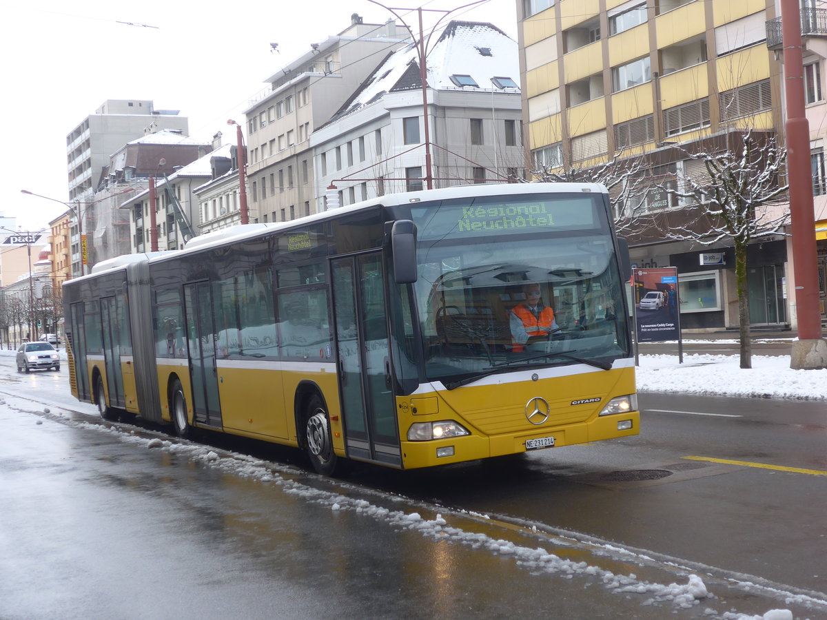 (224'157) - Interbus, Yverdon - Nr. 1214/NE 231'214 - Mercedes (ex BVB Basel Nr. 793; ex ASN Stadel Nr. 183) am 14. M�rz 2021 beim Bahnhof La Chaux-de-Fonds (Einsatz CarPostal)