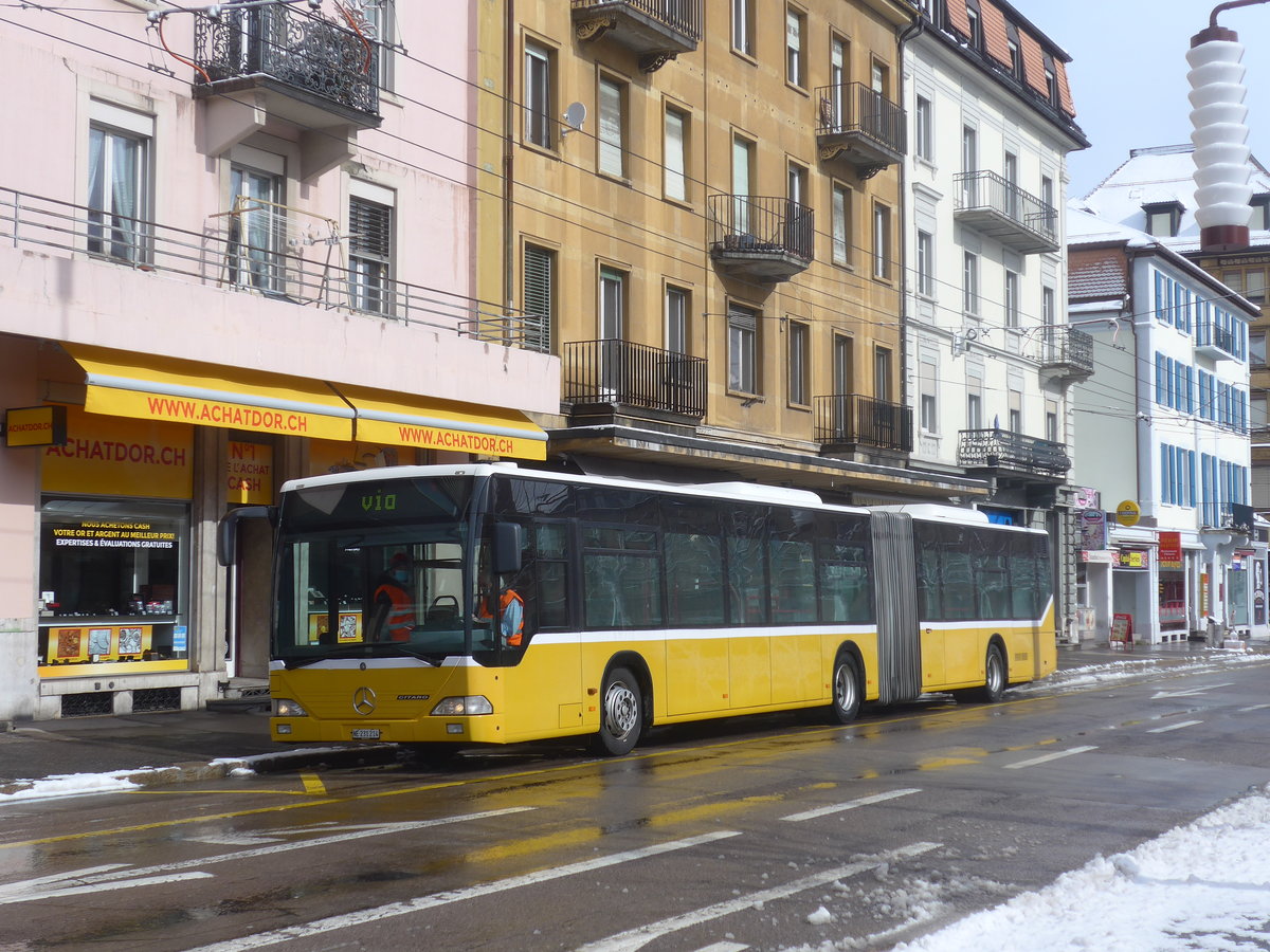 (224'160) - Interbus, Yverdon - Nr. 1214/NE 231'214 - Mercedes (ex BVB Basel Nr. 793; ex ASN Stadel Nr. 183) am 14. M�rz 2021 beim Bahnhof La Chaux-de-Fonds (Einsatz CarPostal)