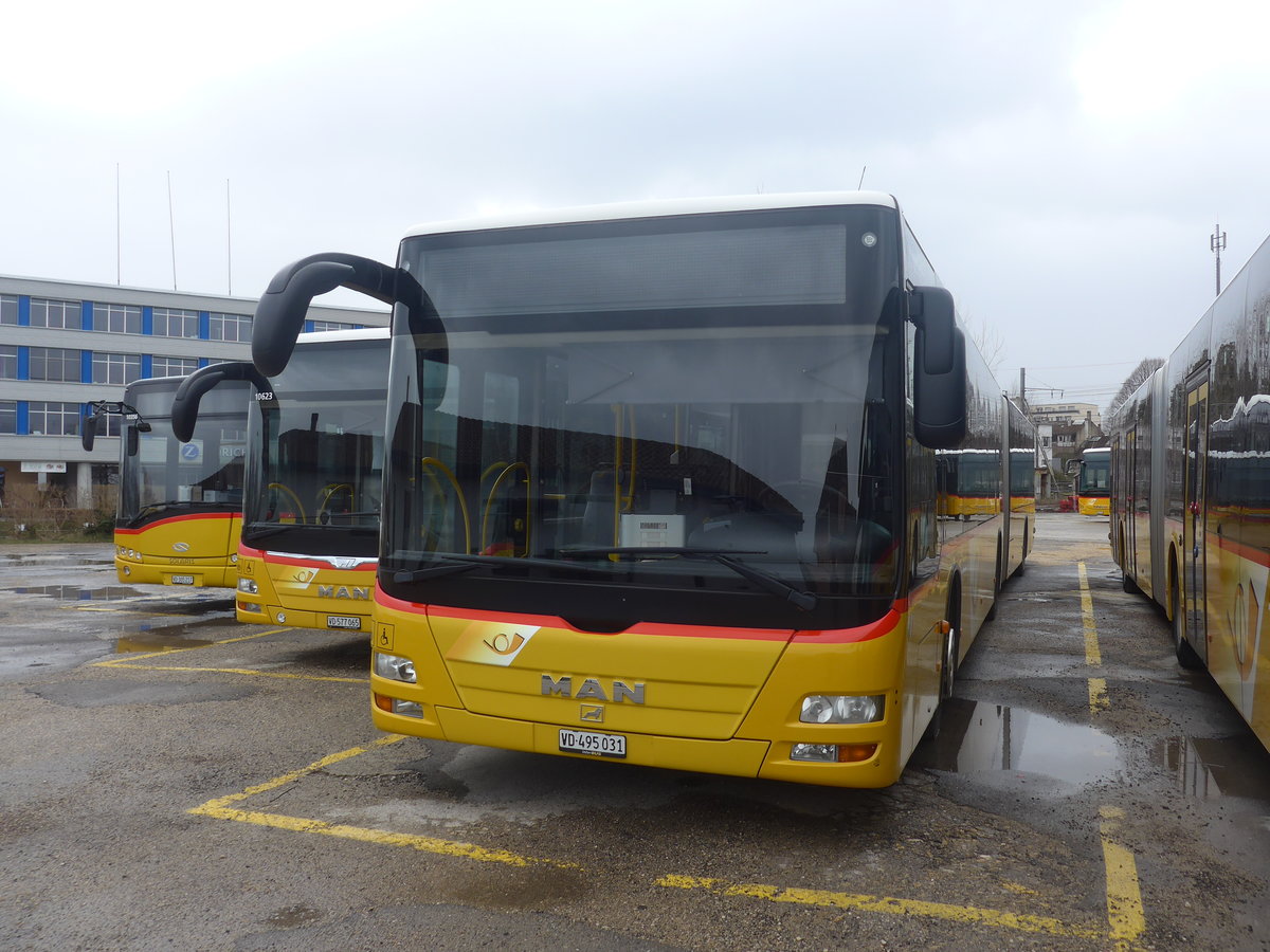 (224'202) - CarPostal Ouest - VD 495'031 - MAN am 14. M�rz 2021 in Yverdon, Garage