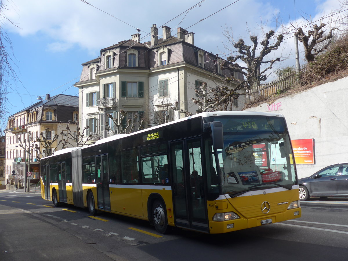 (224'242) - Interbus, Yverdon - Nr. 1214/NE 231'214 - Mercedes (ex BVB Basel Nr. 793; ex ASN Stadel Nr. 183) am 20. M�rz 2021 in Neuch�tel, Avenue de la Gare (Einsatz CarPostal)