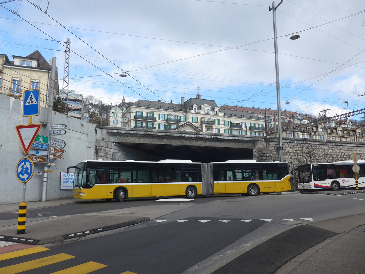 (224'249) - Interbus, Yverdon - Nr. 1214/NE 231'214 - Mercedes (ex BVB Basel Nr. 793; ex ASN Stadel Nr. 183) am 20. M�rz 2021 beim Bahnhof Neuch�tel