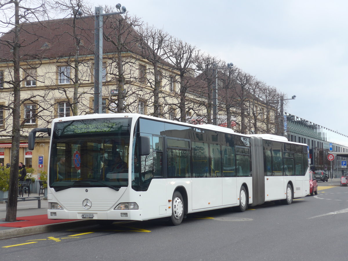 (224'257) - Interbus, Yverdon - Nr. 1211/NE 231'211 - Mercedes (ex BVB Basel Nr. 792; ex VZO Gr�ningen Nr. 24) am 20. M�rz 2021 beim Bahnhof Neuch�tel (Einsatz CarPostal)