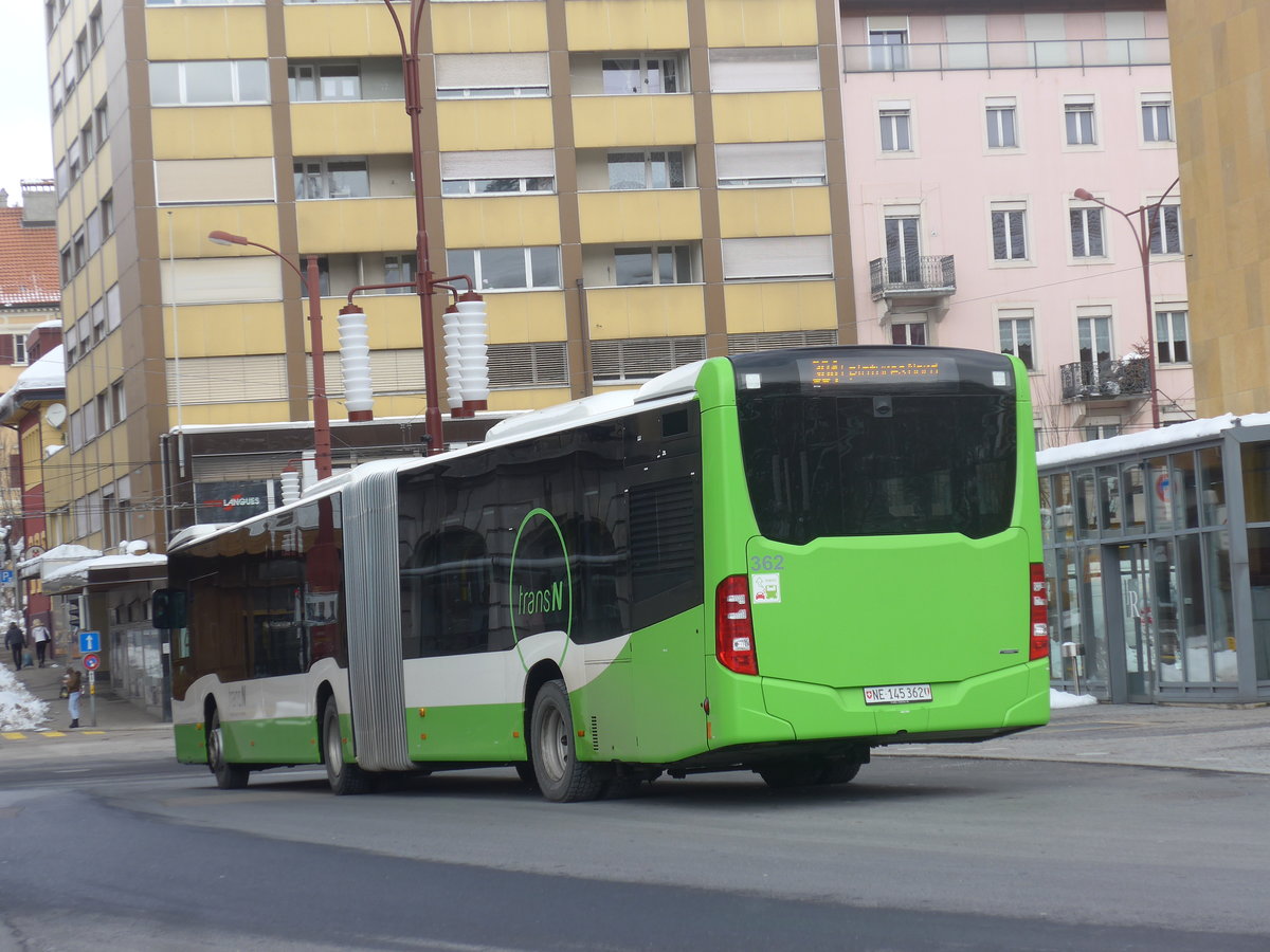 (224'263) - transN, La Chaux-de-Fonds - Nr. 362/NE 145'362 - Mercedes am 20. M�rz 2021 beim Bahnhof La Chaux-de-Fonds
