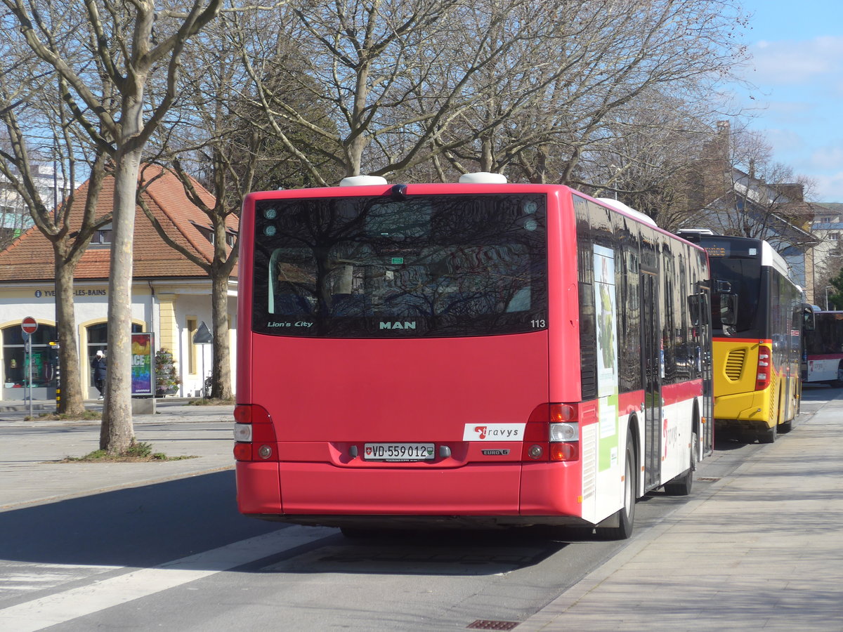 (224'319) - TRAVYS Yverdon - Nr. 113/VD 559'012 - MAN am 20. M�rz 2021 beim Bahnhof Yverdon
