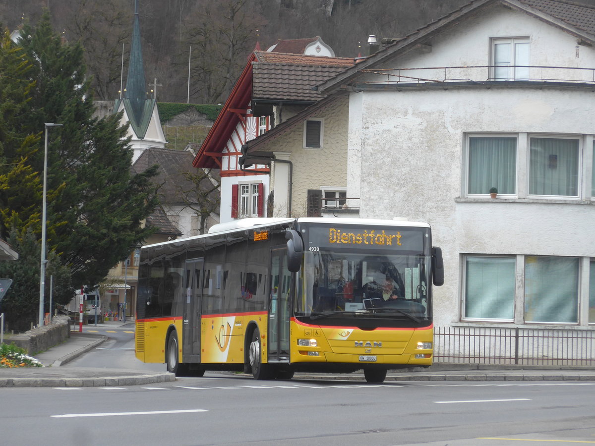 (224'360) - PostAuto Zentralschweiz - Nr. 6/OW 10'003 - MAN (ex Dillier, Sarnen Nr. 6) am 27. M�rz 2021 beim Bahnhof Sarnen