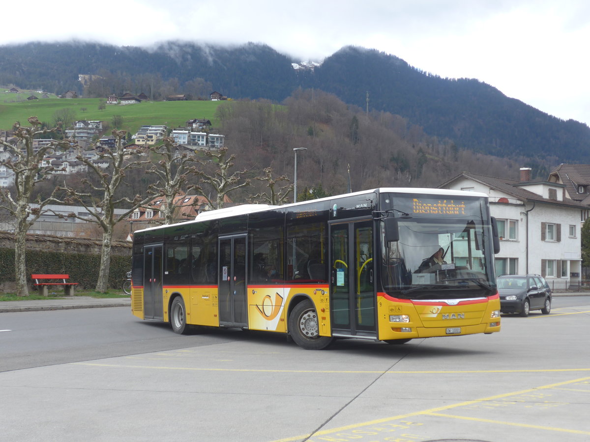 (224'371) - PostAuto Zentralschweiz - Nr. 9/OW 10'001 - MAN (ex Dillier, Sarnen Nr. 9) am 27. M�rz 2021 beim Bahnhof Sarnen