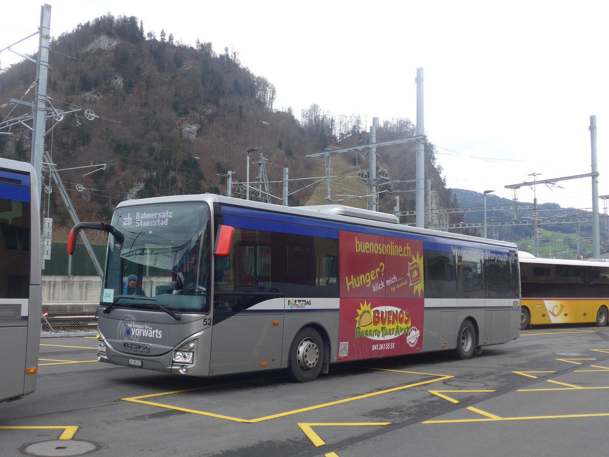 (224'438) - AAGR Rothenburg - Nr. 52/LU 195'427 - Iveco am 27. M�rz 2021 beim Bahnhof Stansstad