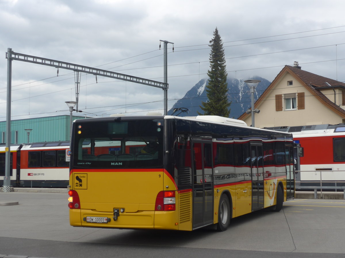 (224'468) - PostAuto Zentralschweiz - Nr. 9/OW 10'001 - MAN (ex Dillier, Sarnen Nr. 9) am 27. M�rz 2021 beim Bahnhof Sarnen