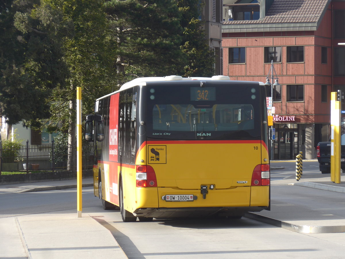 (224'477) - PostAuto Zentralschweiz - Nr. 10/OW 10'004 - MAN (ex Dillier, Sarnen Nr. 10) am 27. M�rz 2021 beim Bahnhof Sarnen