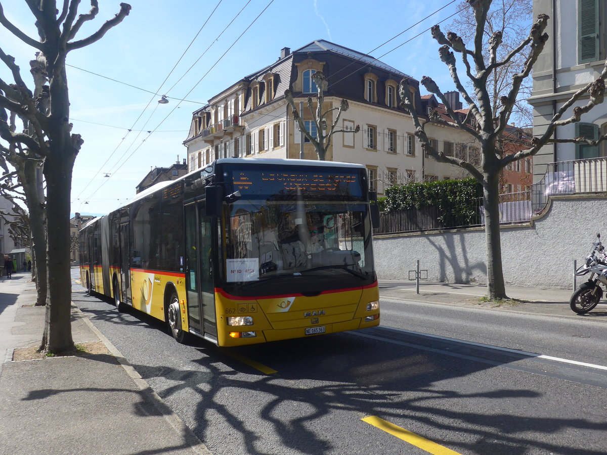 (224'584) - PostAuto Bern - Nr. 662/NE 165'363 - MAN (ex BE 610'549) am 29. M�rz 2021 in Neuch�tel, Avenue de la Gare (Einsatz CarPostal)