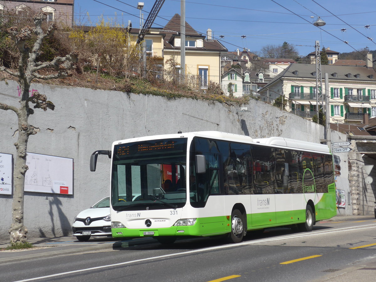 (224'587) - transN, La Chaux-de-Fonds - Nr. 331/NE 28'231 - Mercedes (ex TRN La Chaux-de-Fonds Nr. 331) am 29. M�rz 2021 in Neuch�tel, Avenue de la Gare