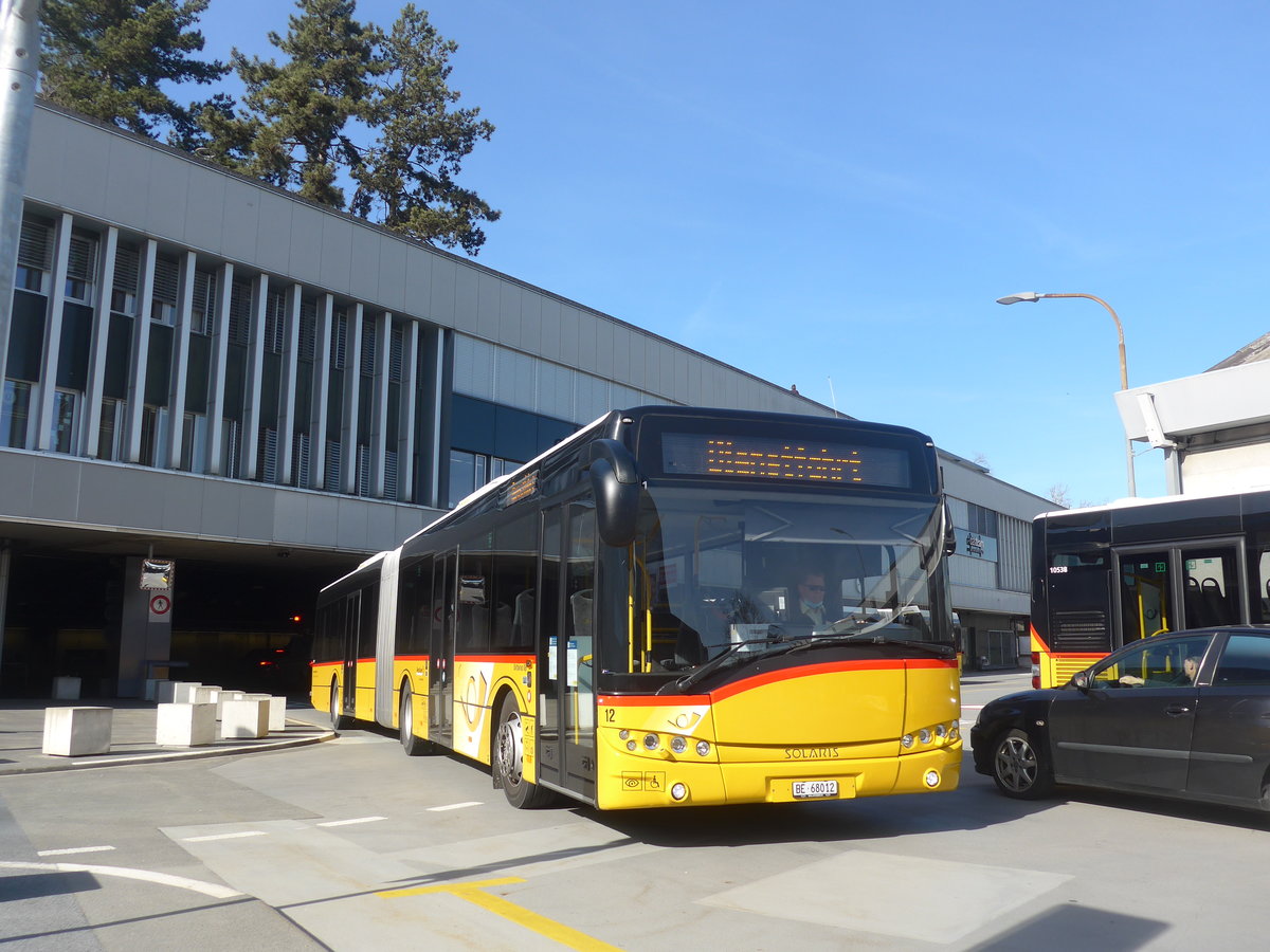 (224'639) - Steiner, Ortschwaben - Nr. 12/BE 68'012 - Solaris (ex AVA Biel Nr. 8) am 29. M�rz 2021 in Bern, Postautostation