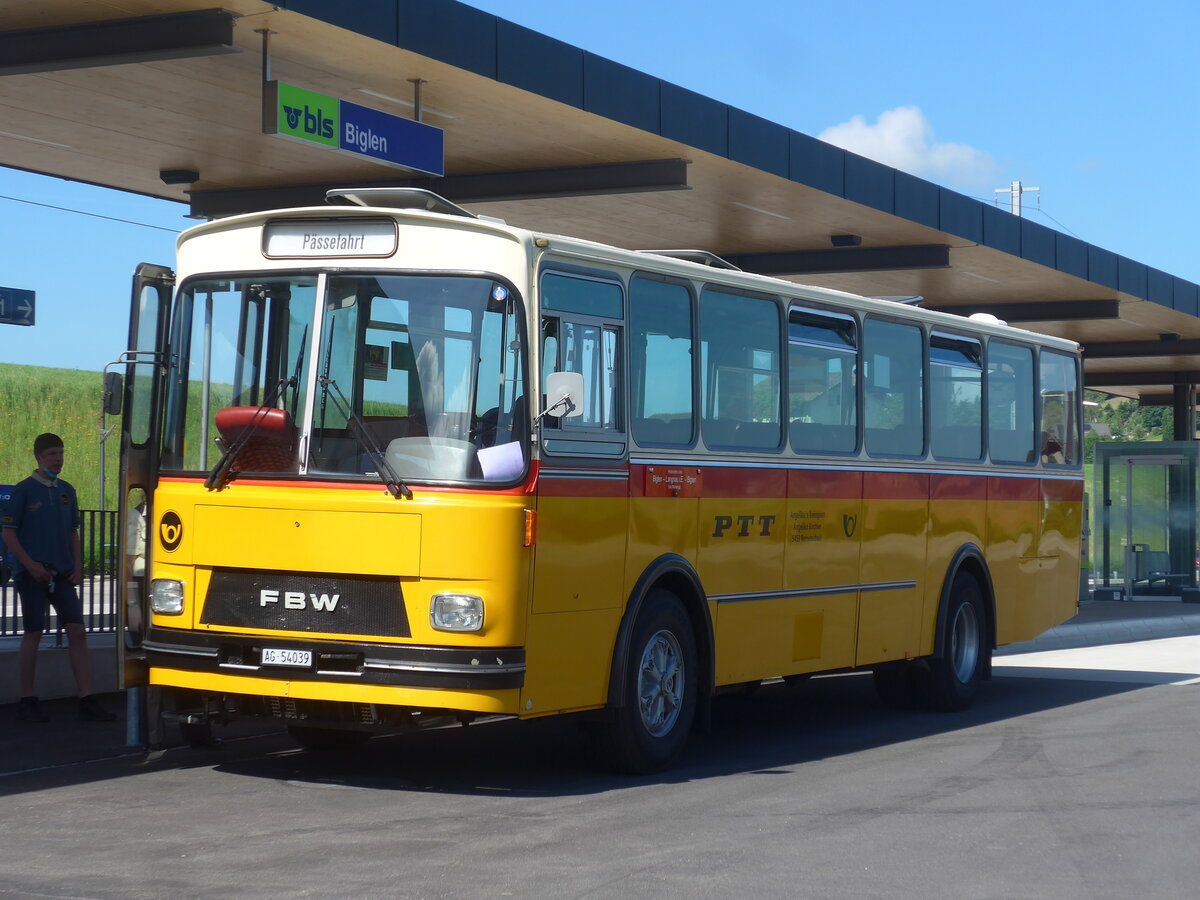 (225'858) - Birchler, Remetschwil - AG 54'039 - FBW/T�scher (ex Gerber, Winkel; ex Eggenberger, M�riken; ex Tanner, Bubendorf; ex P 24'803) am 13. Juni 2021 beim Bahnhof Biglen