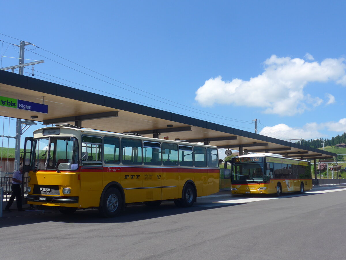 (225'876) - Birchler, Remetschwil - AG 54'039 - FBW/T�scher (ex Gerber, Winkel; ex Eggenberger, M�riken; ex Tanner, Bubendorf; ex P 24'803) + PostAuto Bern - Nr. 536/BE 734'536 - Mercedes am 13. Juni 2021 beim Bahnhof Biglen