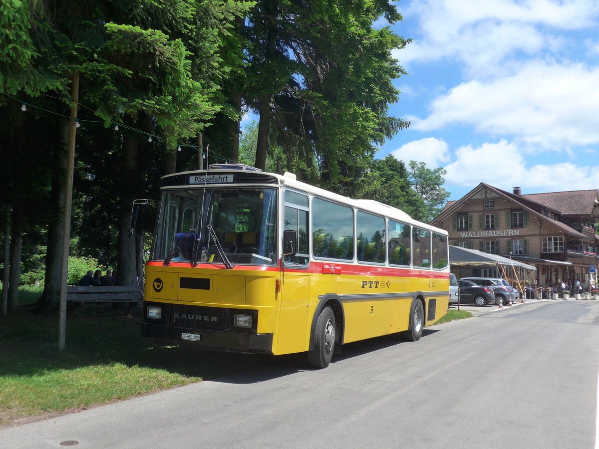 (225'881) - Bernair, M�nsingen - BE 651'182 - Saurer/T�scher (ex Schebath, Lauerz; ex Albin, F�llanden; ex Heim, Flums) am 13. Juni 2021 in Waldh�usern, Kurhaus