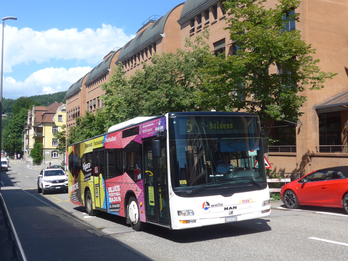 (226'620) - RVBW Wettingen - Nr. 93/AG 249'790 - MAN/G�ppel am 19. Juli 2021 beim Bahnhof Baden
