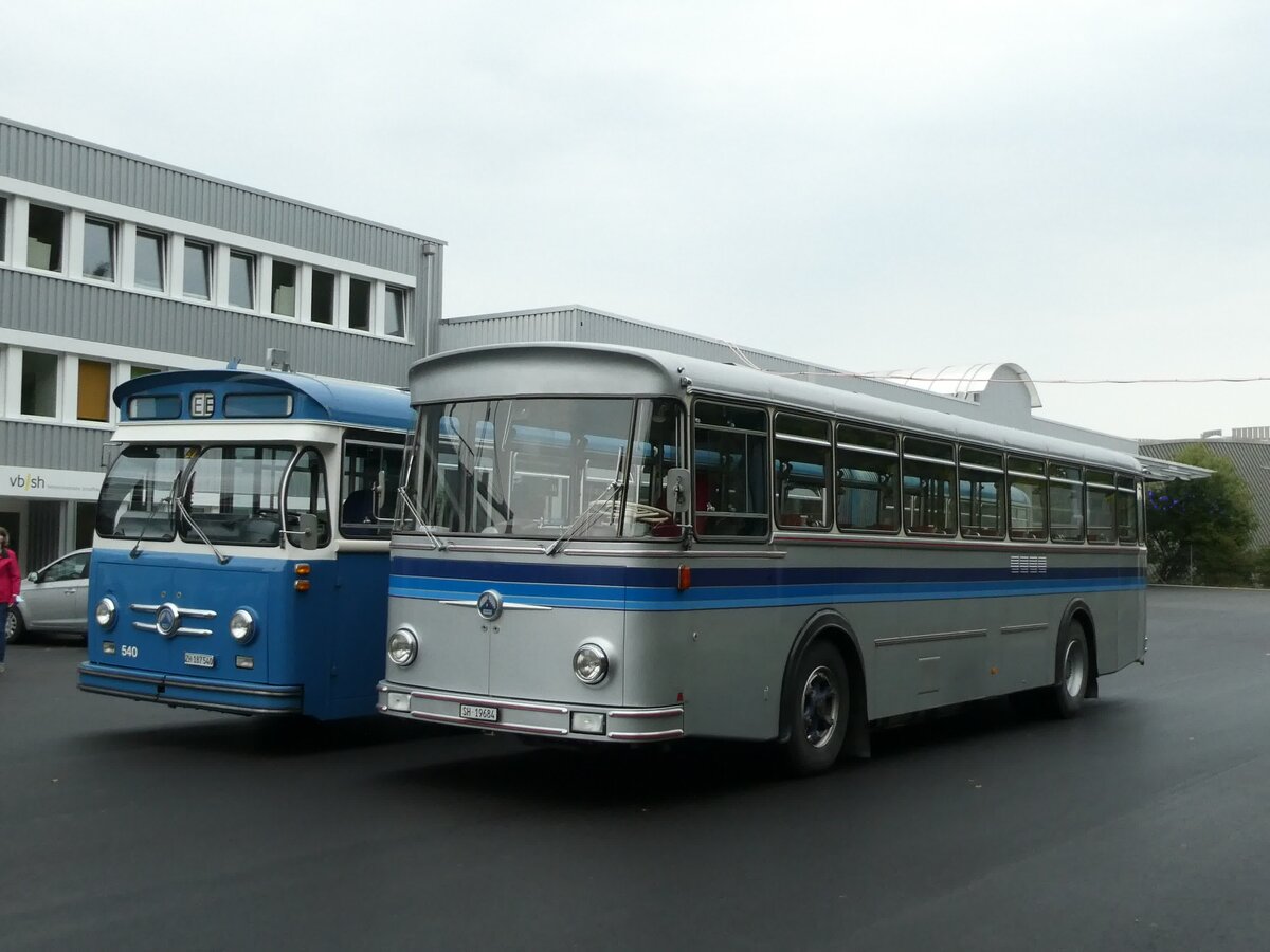 (228'362) - Borer, Neuhausen - SH 19'684 - Saurer/T�scher (ex Sch�ttler, D-K�ln; ex Braun, D-M�nster; ex Schmid, Hemishofen; ex Br�tsch, B�ttenhard; ex ASS Schleitheim Nr. 8) am 26. September 2021 in Schaffhausen, Busdepot VBSH