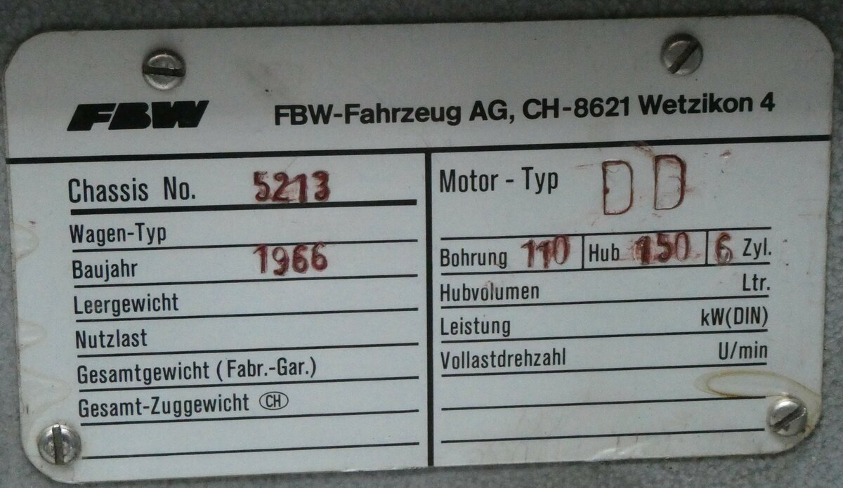 (228'519) - Typenschild - P�risset, Rue - am 2. Oktober 2021 in N�fels, FBW-Museum