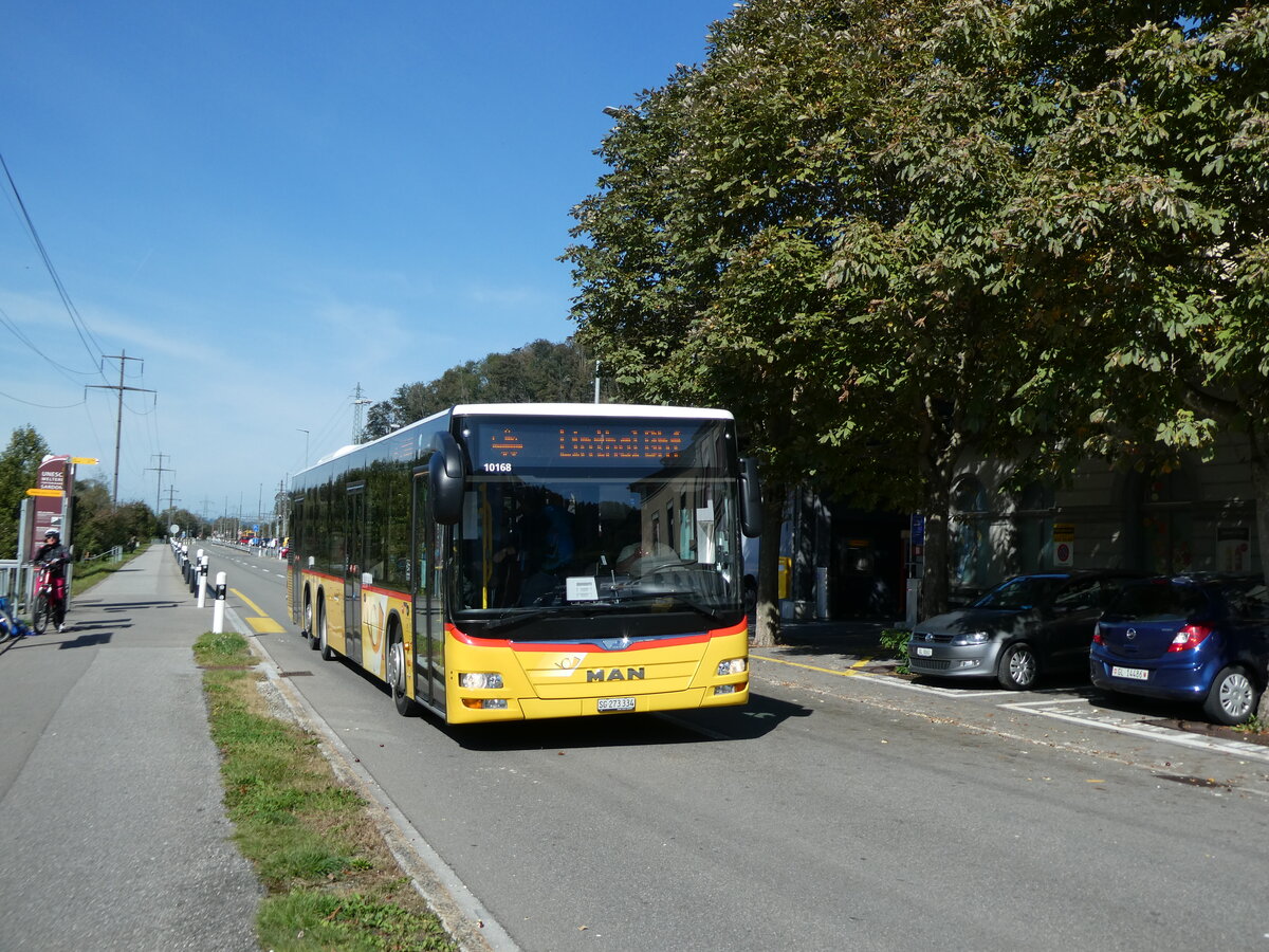 (228'579) - PostAuto Ostschweiz - SG 273'334 - MAN am 2. Oktober 2021 beim Bahnhof Ziegelbr�cke