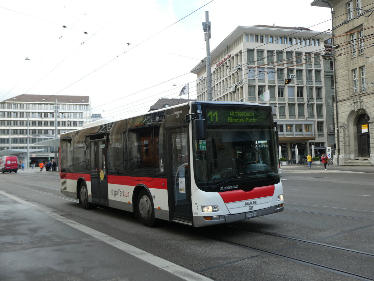 (229'048) - St. Gallerbus, St. Gallen - Nr. 269/SG 198'269 - MAN/G�ppel am 13. Oktober 2021 beim Bahnhof St. Gallen