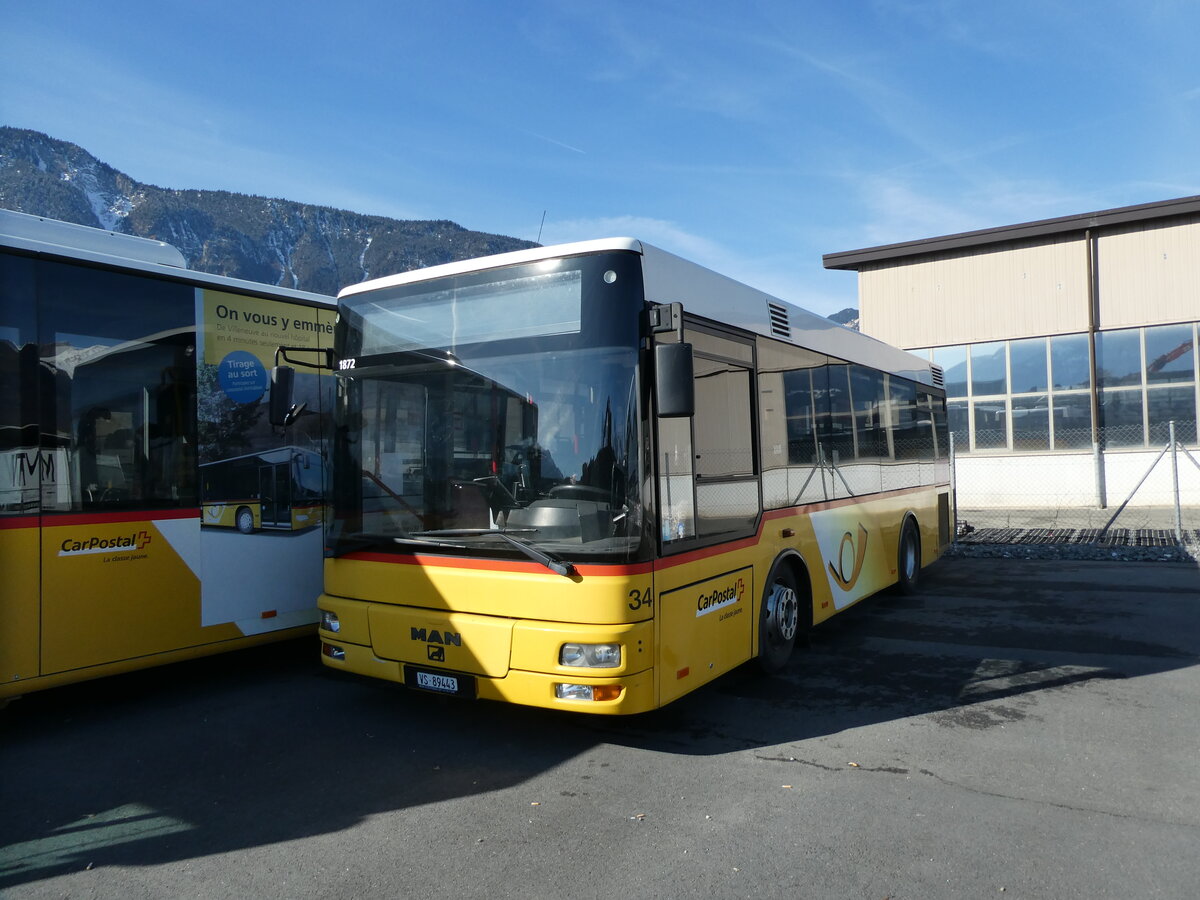 (232'773) - MOB Montreux - Nr. 34/VS 89'443 - MAN/G�ppel (ex TSAR, Sierre; ex PostAuto Bern; ex P 23'032) am 12. Februar 2022 in Collombey, Garage TPC