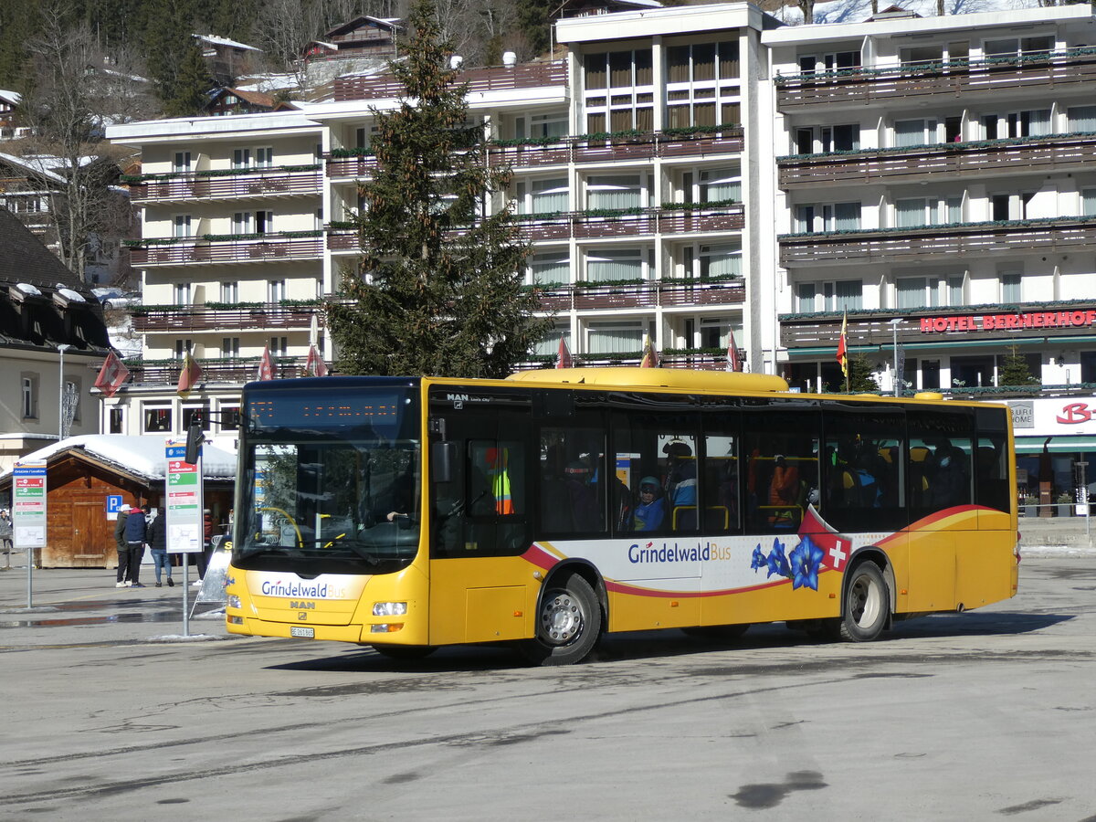 (232'831) - Grindelwaldbus, Grindelwald - Nr. 11/BE 261'865 - MAN/G�ppel am 13. Februar 2022 beim Bahnhof Grindelwald