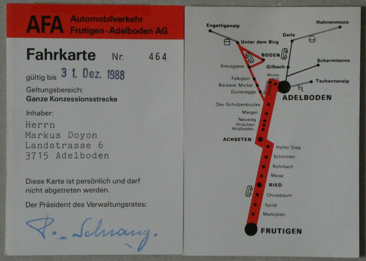 (232'953) - Pers�nliche AFA-Fahrkarte am 14. Februar 2022 in Thun