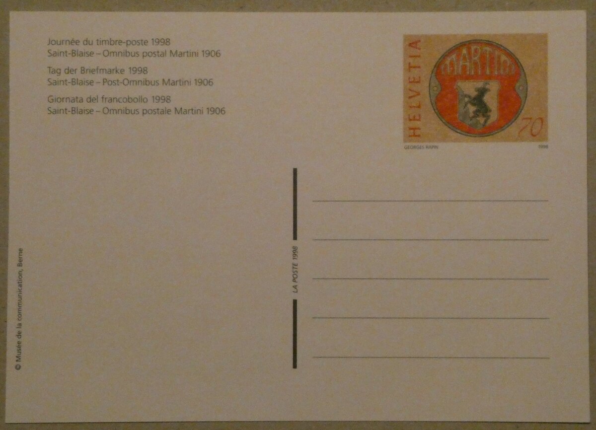 (232'995) - PTT-Maximumkarte von 1998 am 20. Februar 2002 in Thun (R�ckseite)