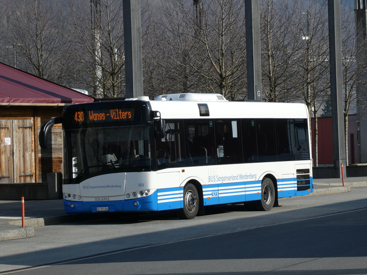 (233'510) - BSW Sargans - Nr. 323/SG 155'486 - Solaris am 8. M�rz 2022 beim Bahnhof Sargans