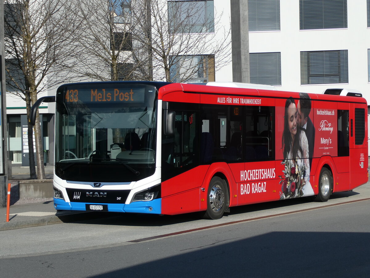 (233'511) - BSW Sargans - Nr. 347/SG 317'757 - MAN am 8. M�rz 2022 beim Bahnhof Sargans