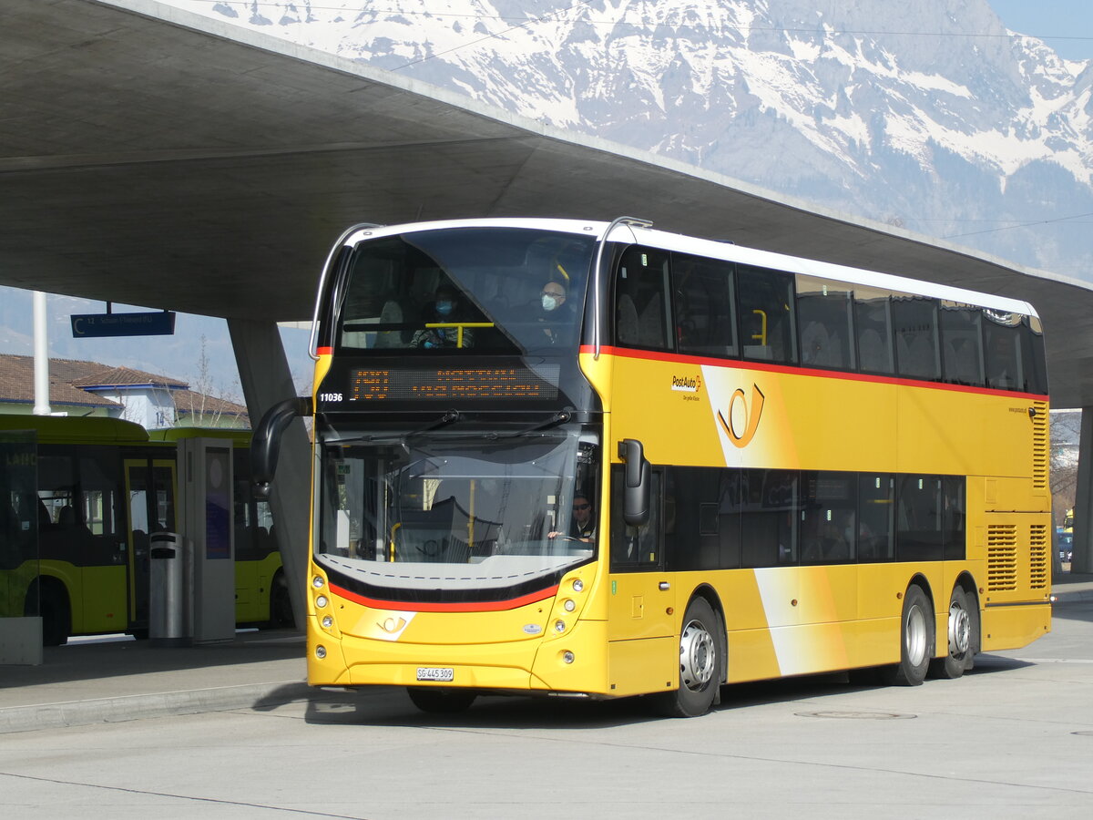 (233'524) - PostAuto Ostschweiz - SG 445'309 - Alexander Dennis (ex CarPostal Ouest; ex PostAuto Ostschweiz SG 445'309) am 8. M�rz 2022 beim Bahnhof Buchs