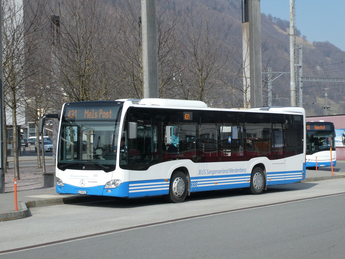 (233'556) - BSW Sargans - Nr. 333/SG 288'661 - Mercedes am 8. M�rz 2022 beim Bahnhof Sargans