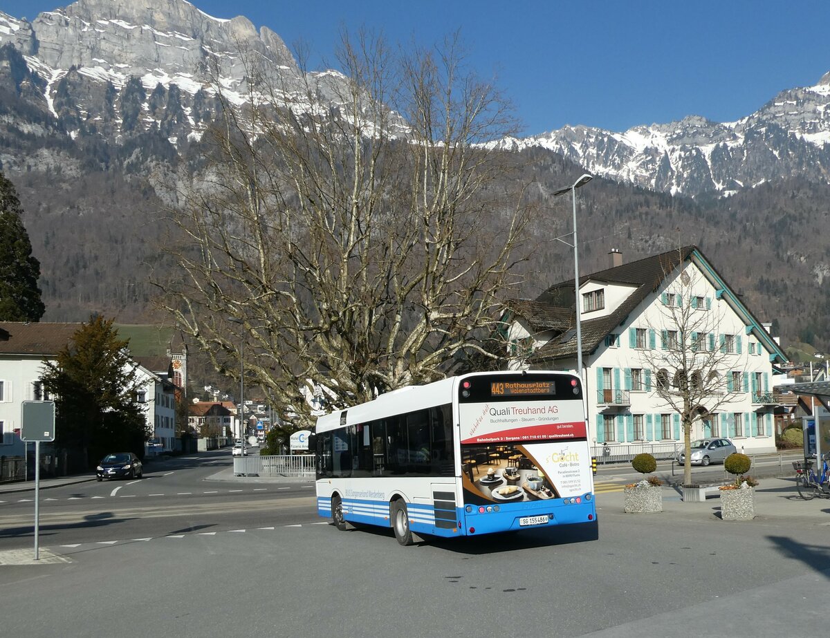 (233'575) - BSW Sargans - Nr. 323/SG 115'486 - Solaris am 8. M�rz 2022 beim Bahnhof Walenstadt