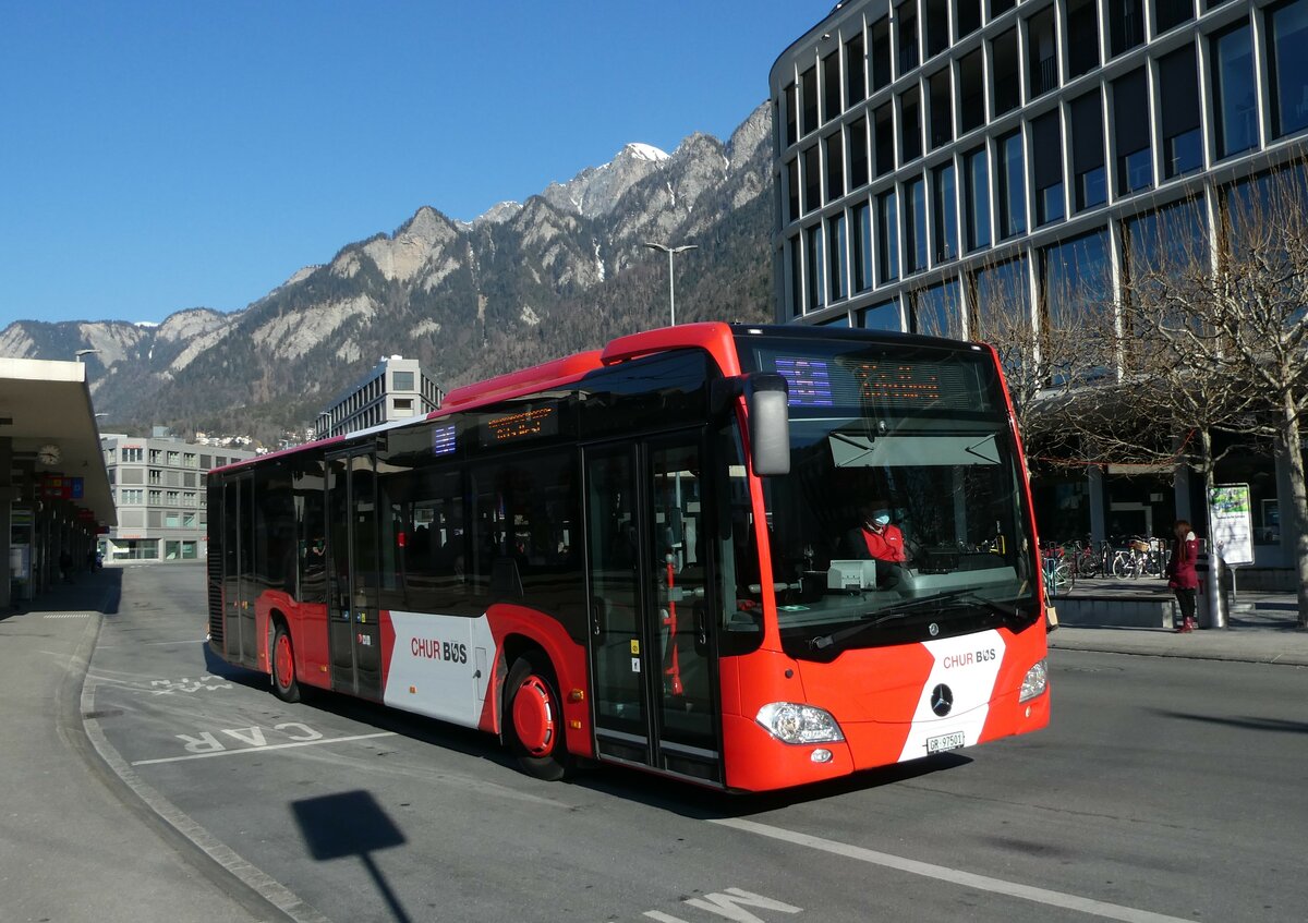 (233'613) - Chur Bus, Chur - Nr. 1/GR 97'501 - Mercedes am 9. M�rz 2022 beim Bahnhof Chur