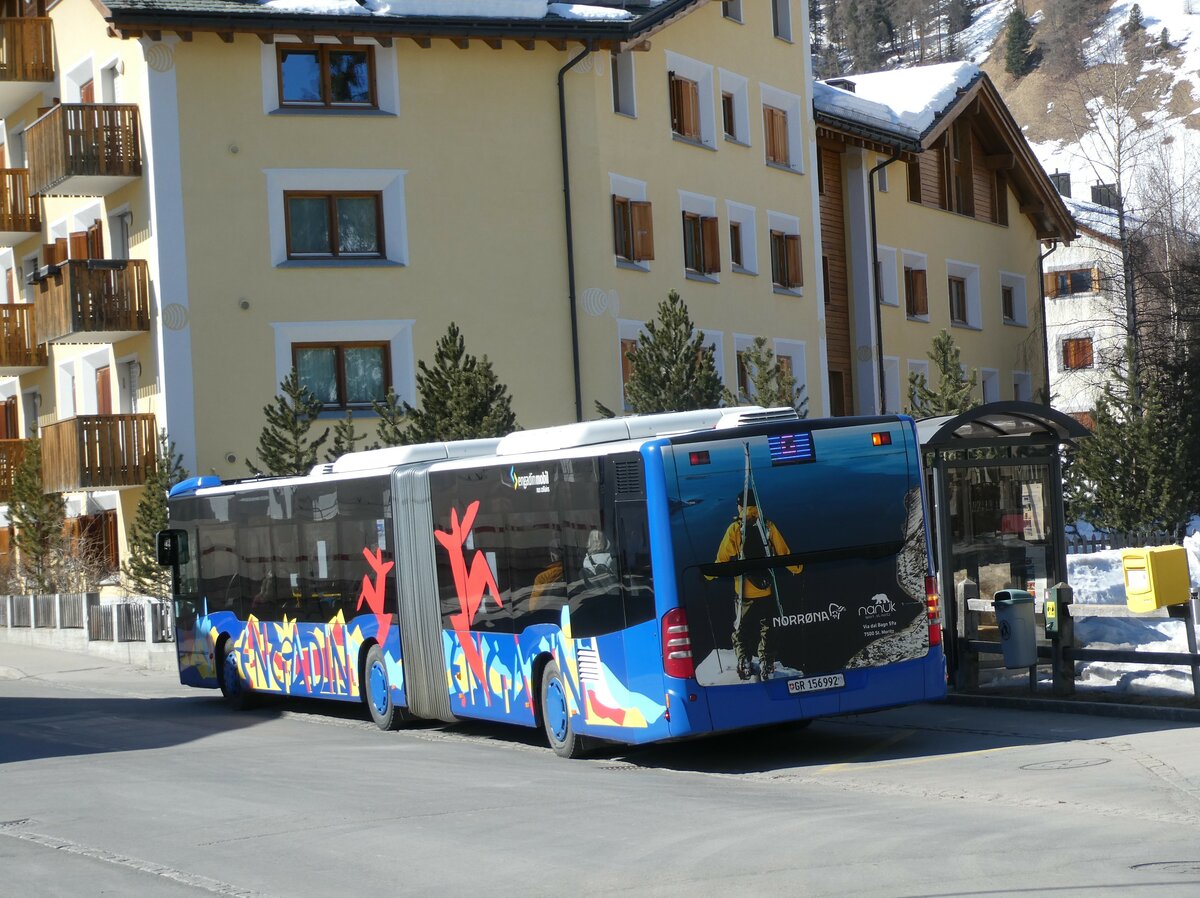 (233'655) - Engadin Bus, St. Moritz - Nr. 92/GR 156'992 - Mercedes (ex VZO Gr�ningen Nr. 151; ex Vorf�hrfahrzeug) am 10. M�rz 2022 in Celerina, Cresta Palace