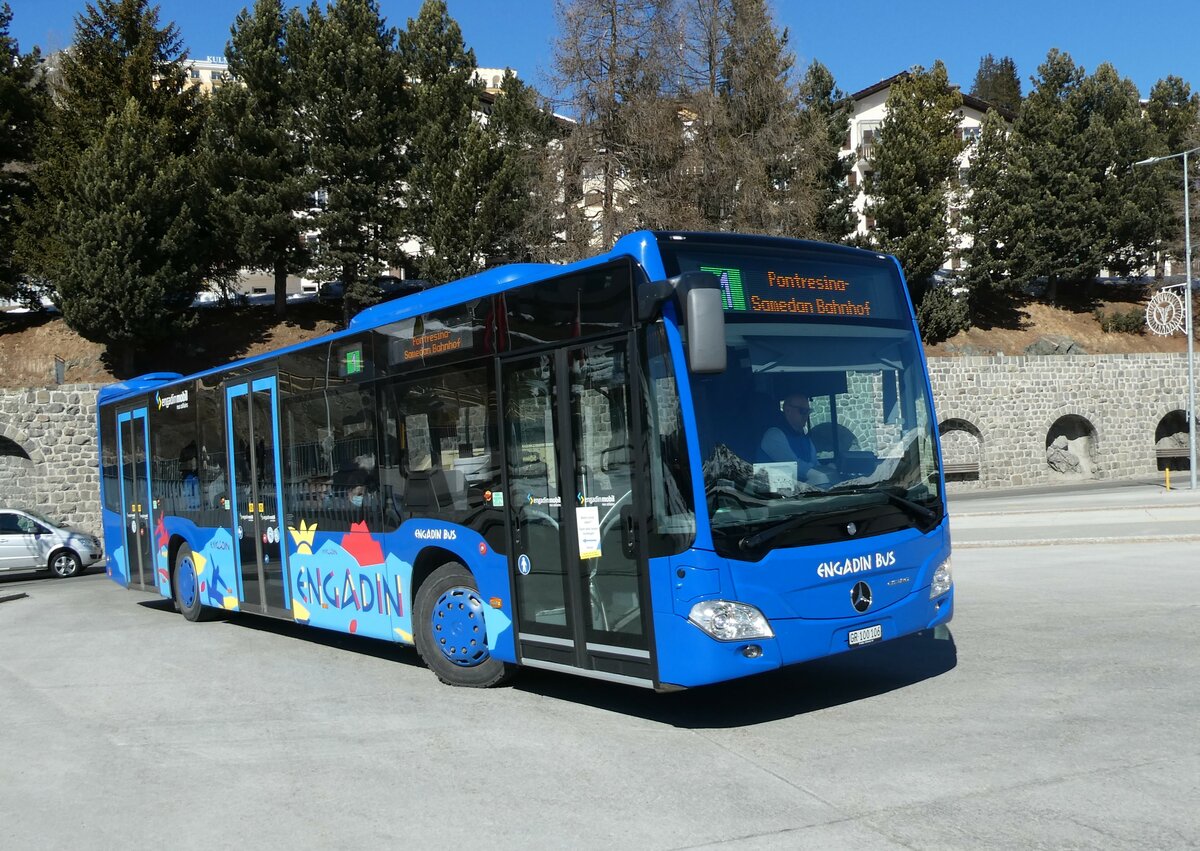 (233'671) - Engadin Bus, St. Moritz - Nr. 106/GR 100'106 - Mercedes am 10. M�rz 2022 beim Bahnhof St. Moritz