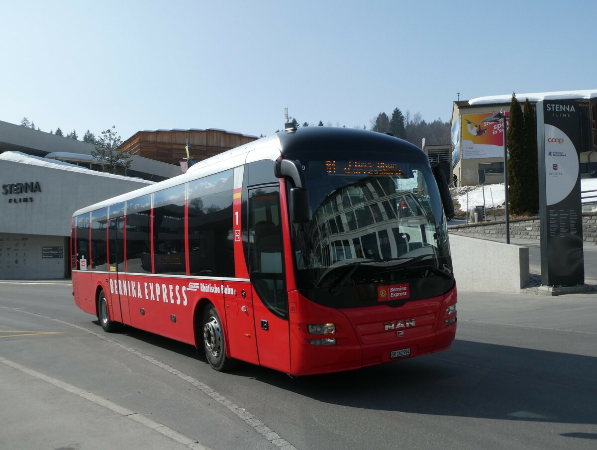 (233'762) - PostAuto Graub�nden - GR 162'994 - MAN (ex GR 162'972) am 11. M�rz 2022 in Flims, Bergbahnen
