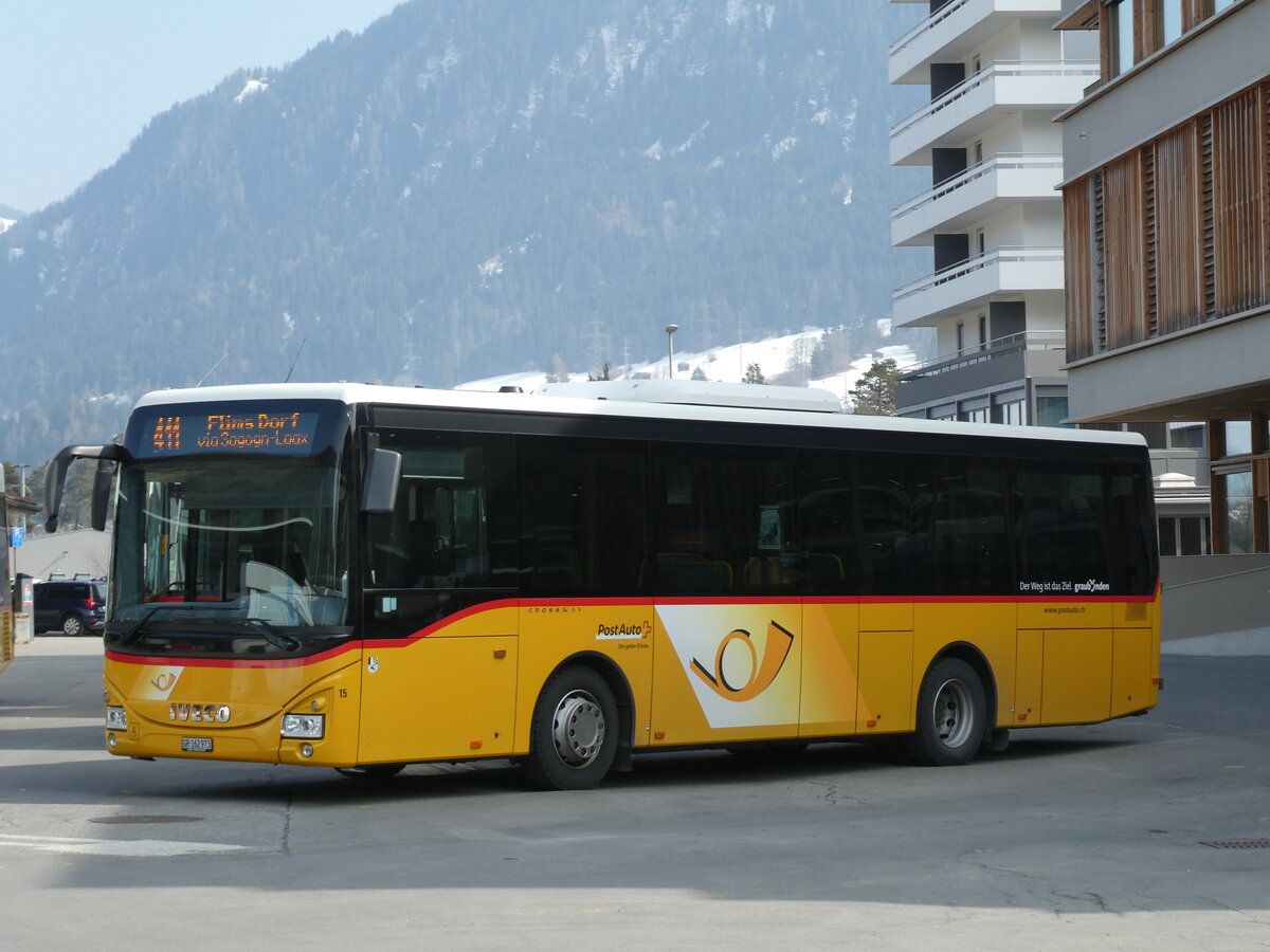 (233'781) - PostAuto Graub�nden - Nr. 15/GR 162'973 - Iveco (ex Fontana, Ilanz Nr. 15) am 11. M�rz 2022 beim Bahnhof Ilanz