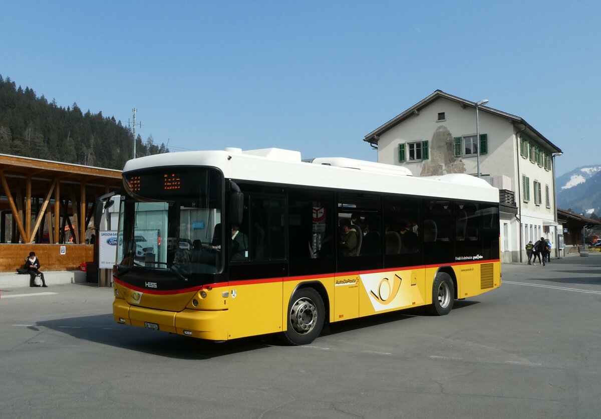 (233'783) - PostAuto Graub�nden - Nr. 8/GR 50'214 - Scania/Hess (ex Fontana, Ilanz Nr. 8) am 11. M�rz 2022 beim Bahnhof Ilanz